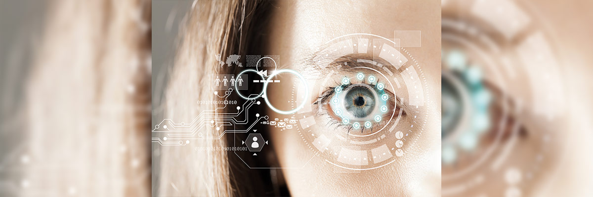 Una representación artística que entrelaza el ojo humano con elementos digitales, evocando la vigilancia y protección constantes que ofrece la ciberseguridad en el mundo tecnológico actual