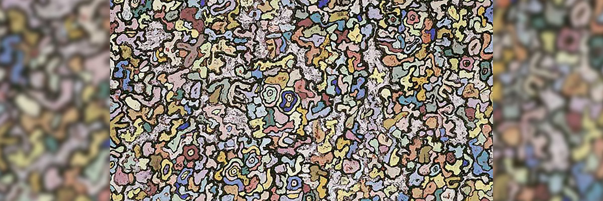 Una imagen abstracta y colorida que se asemeja a un patrón intrincado y laberíntico, lleno de formas y colores variados que invitan a la exploración visual