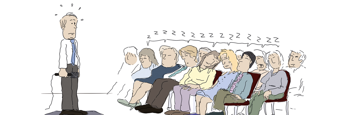 Orador hablando y público dormido