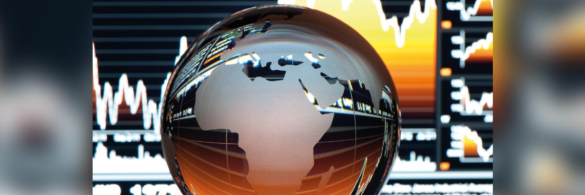 Bola del mundo sobre un fondo de gráficas