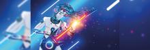  La imagen muestra un androide tocando una guitarra eléctrica, ilustrando la fusión de inteligencia artificial y creatividad artística