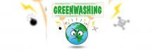 Greenwashing La imagen ilustra el concepto de “greenwashing”, con una Tierra antropomorfizada y angustiada, rodeada por símbolos de peligro ambiental, destacando la discrepancia entre las afirmaciones ecológicas y la realidad
