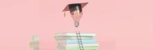 Libros  apilados que representan la educación  hacia la grauación universitaria